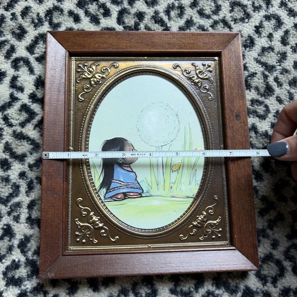 Set‎ 3 VTG Style Framed Prints Southwestern Girls Wood Brass Frame 9.75x7.75